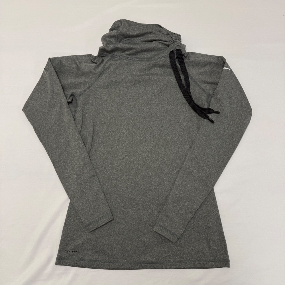 Nike Pro Women's Gray Dri-FIT Pullover Long Sleeve Hoodie Thumbholes M